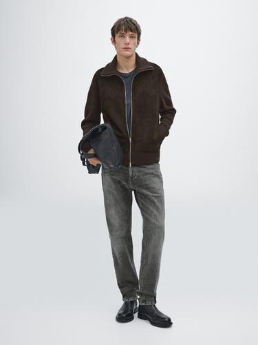 Zara Contrast mock neck jacket - Brown - Image 0