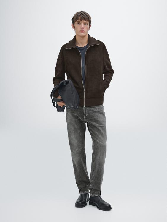 Contrast mock neck jacket