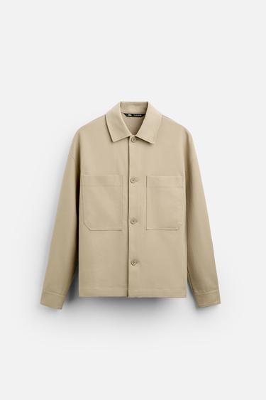 CAMISA LARGA COM BOLSOS - Bege da Zara