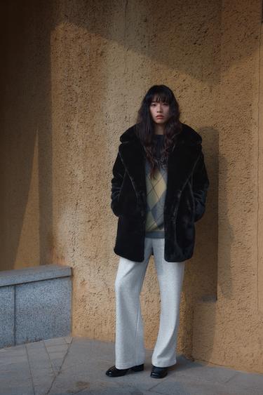 플러시 와이드 레그 팬츠 - Zara 그레이