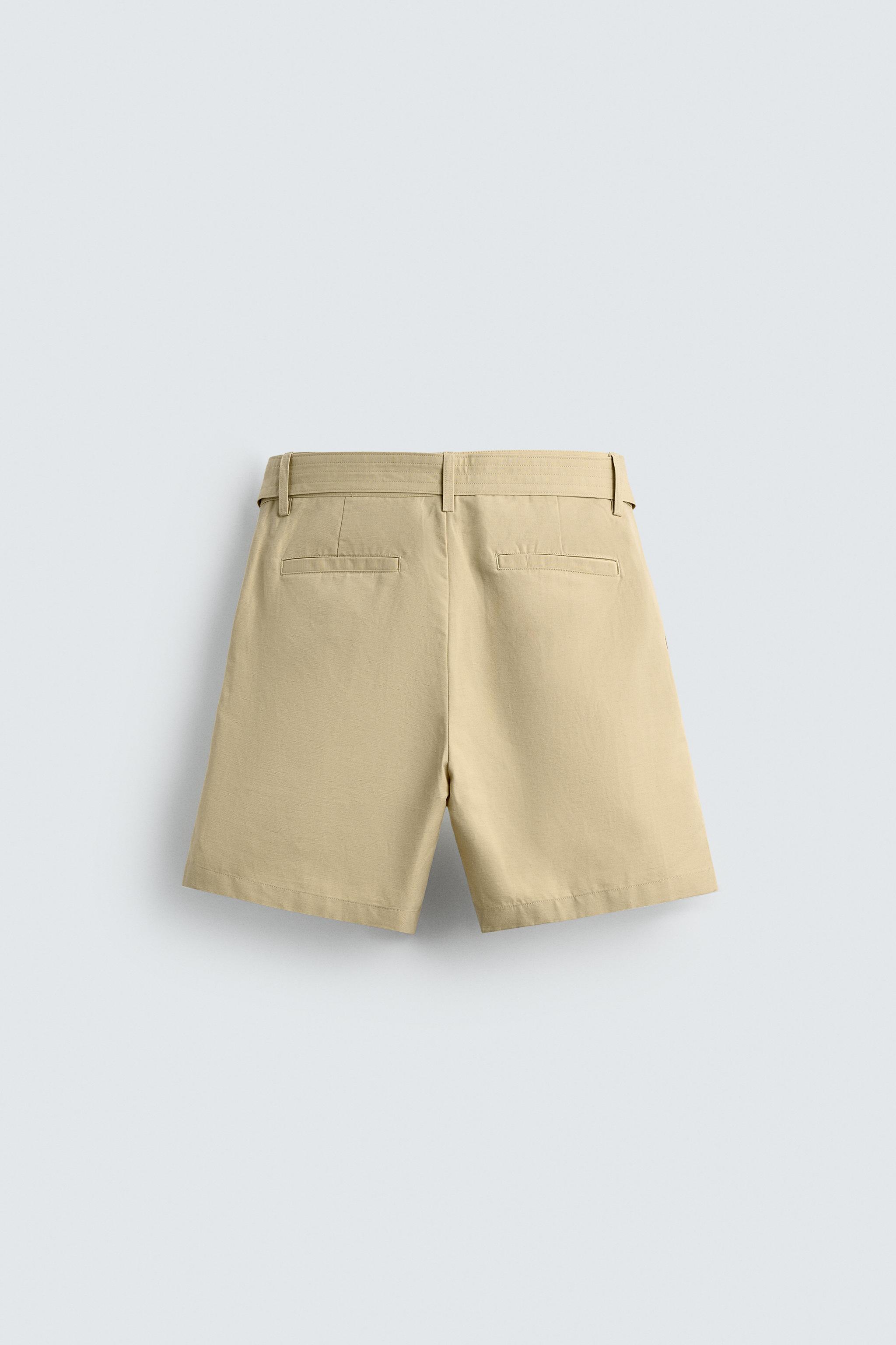 COTTON LINEN BELTED SHORTS - Butter | ZARA United States