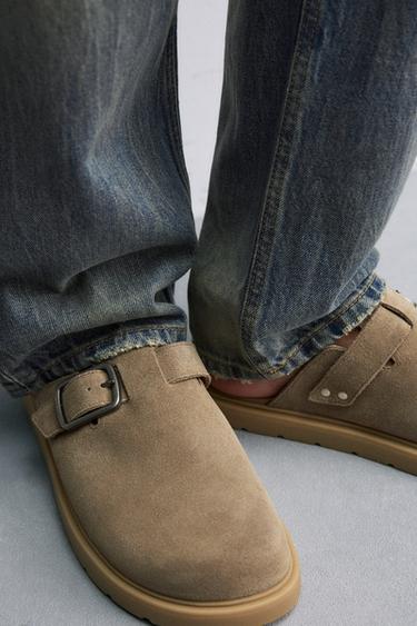 BUCKLED SPLIT SUEDE CLOGS - Brown by Zara - Image 2