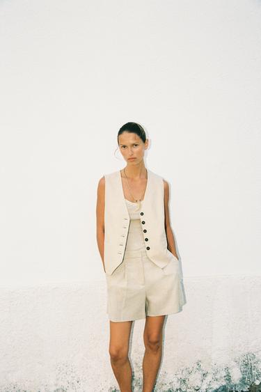 HIGH-WAIST LINEN BLEND BERMUDA SHORTS - Light beige by Zara