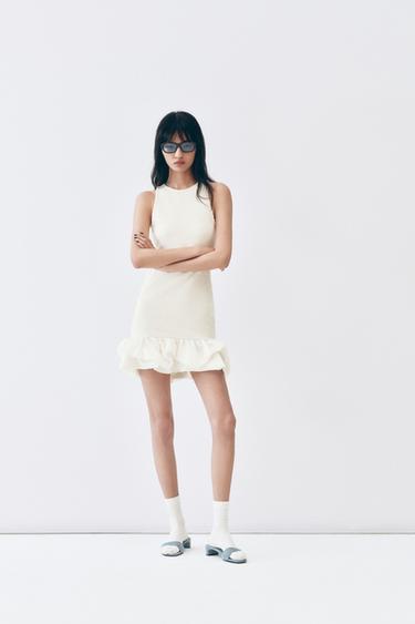 Zara 圈圈紗拼接洋裝 - 裸色