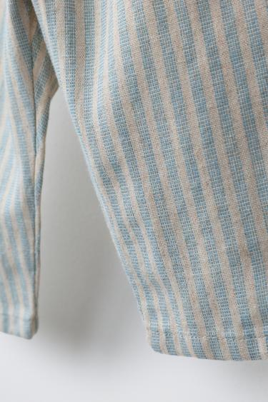 COTTON AND LINEN STRIPED TROUSERS - Aquamarine by Zara - Image 3
