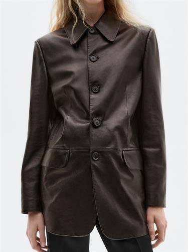 Zara Nappa leather buttoned blazer - LIMITED - Black