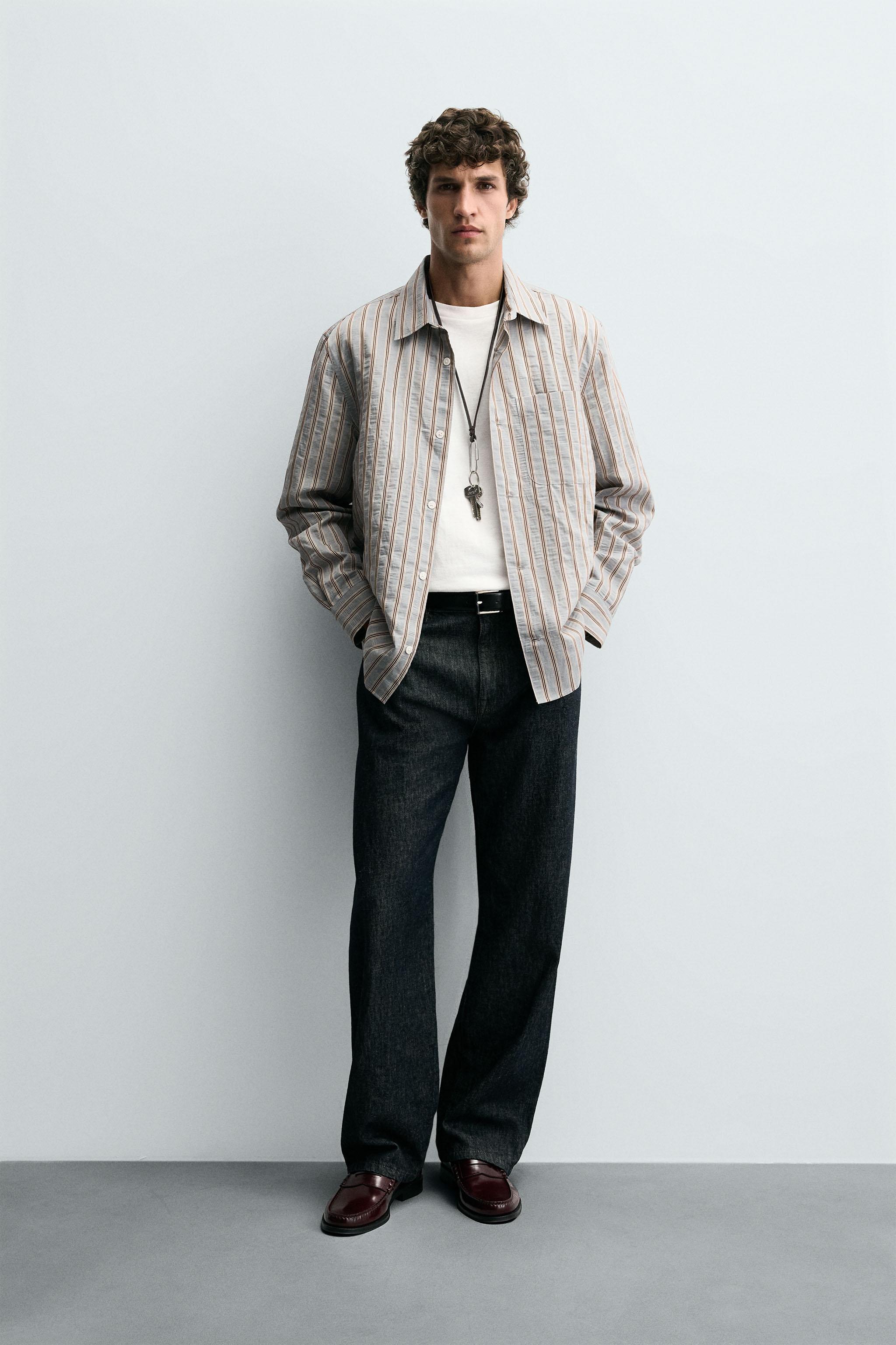 STRIPED FLOWY SHIRT - Light blue | ZARA United States