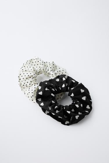 TWO-PACK OF POLKA DOT AND HEART HAIR TIES - Black / White by Zara - Image 1