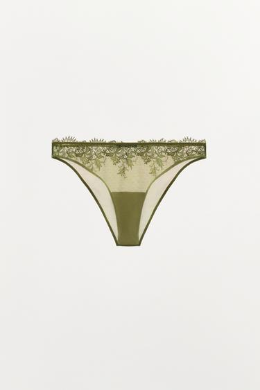 DOTTED MESH LACE BRIEFS - Green by Zara - Image 6