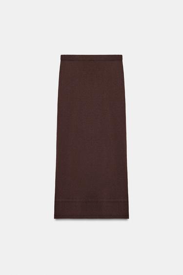 JUPE DROITE FLUIDE EN MAILLE - Chocolat de Zara - Image 6