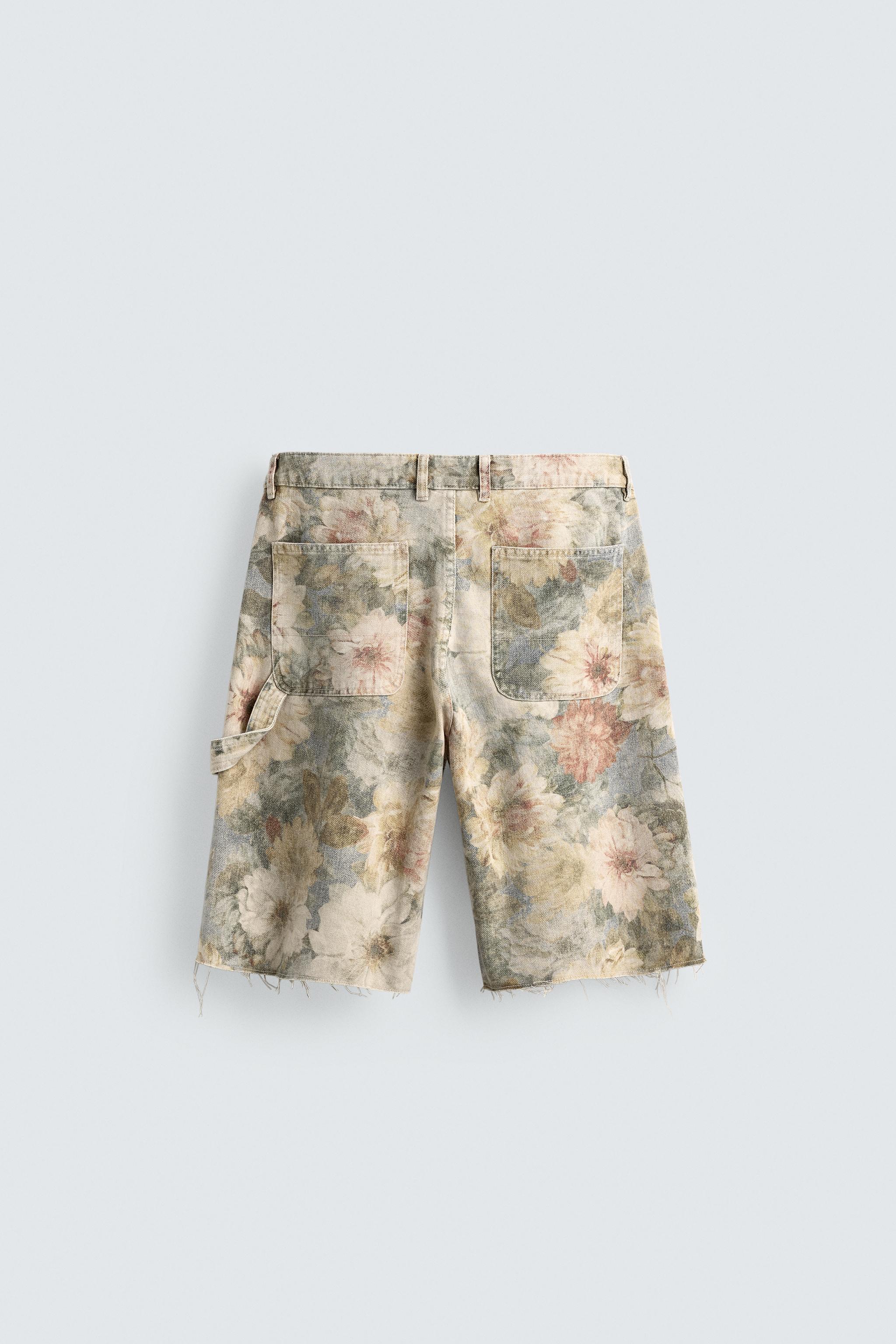WASHED FLORAL PRINT RELAXED FIT SHORTS