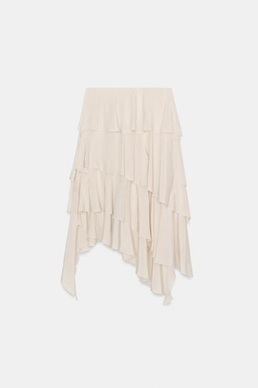 ZW COLLECTION FLOWING RUFFLE SKIRT - Beige / Green by Zara - Image 4
