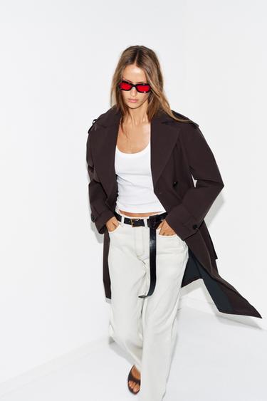 TRENCH LONG À CEINTURE DÉPERLANT COUPE-VENT - Marron de Zara - Image 4