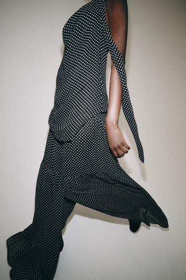 Zara ZW COLLECTION PLEATED POLKA DOT PANTS - Black / White