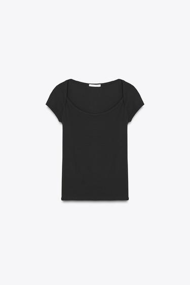 스퀘어넥 티셔츠 - Zara 블랙