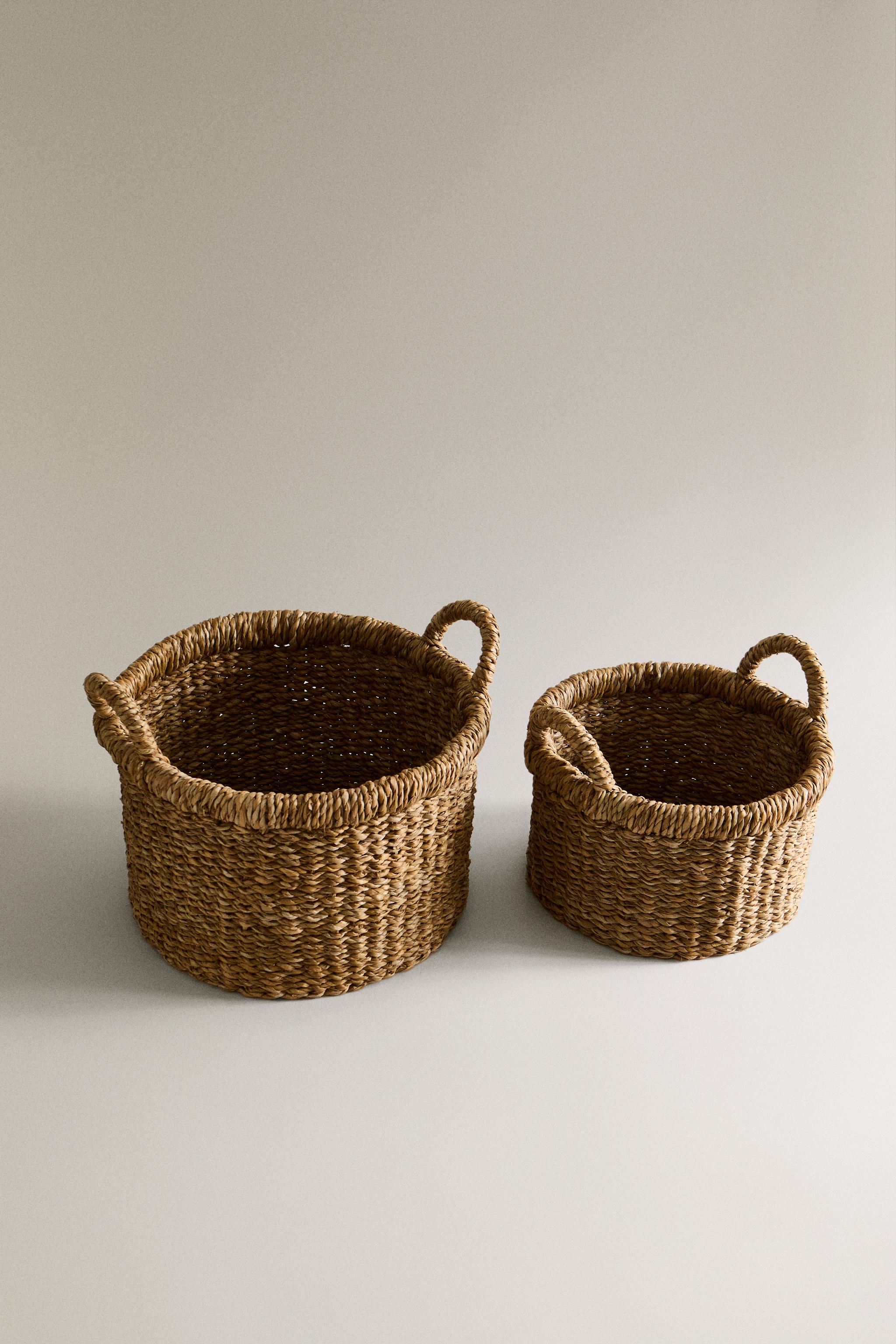 CYLINDRICAL SEAGRASS BASKET — Brown