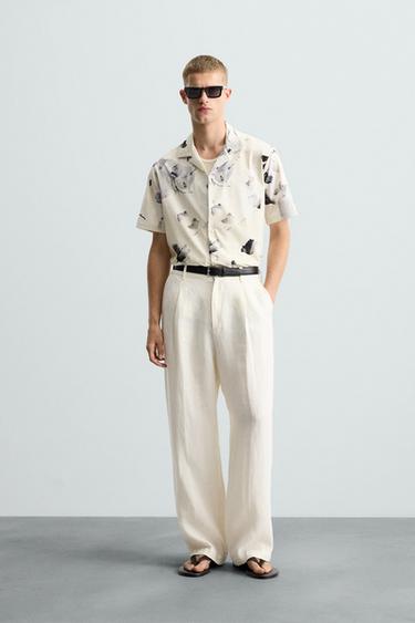 CAMISA ELÁSTICA ESTAMPADO FLORAL - Beige de Zara - Imagen 0