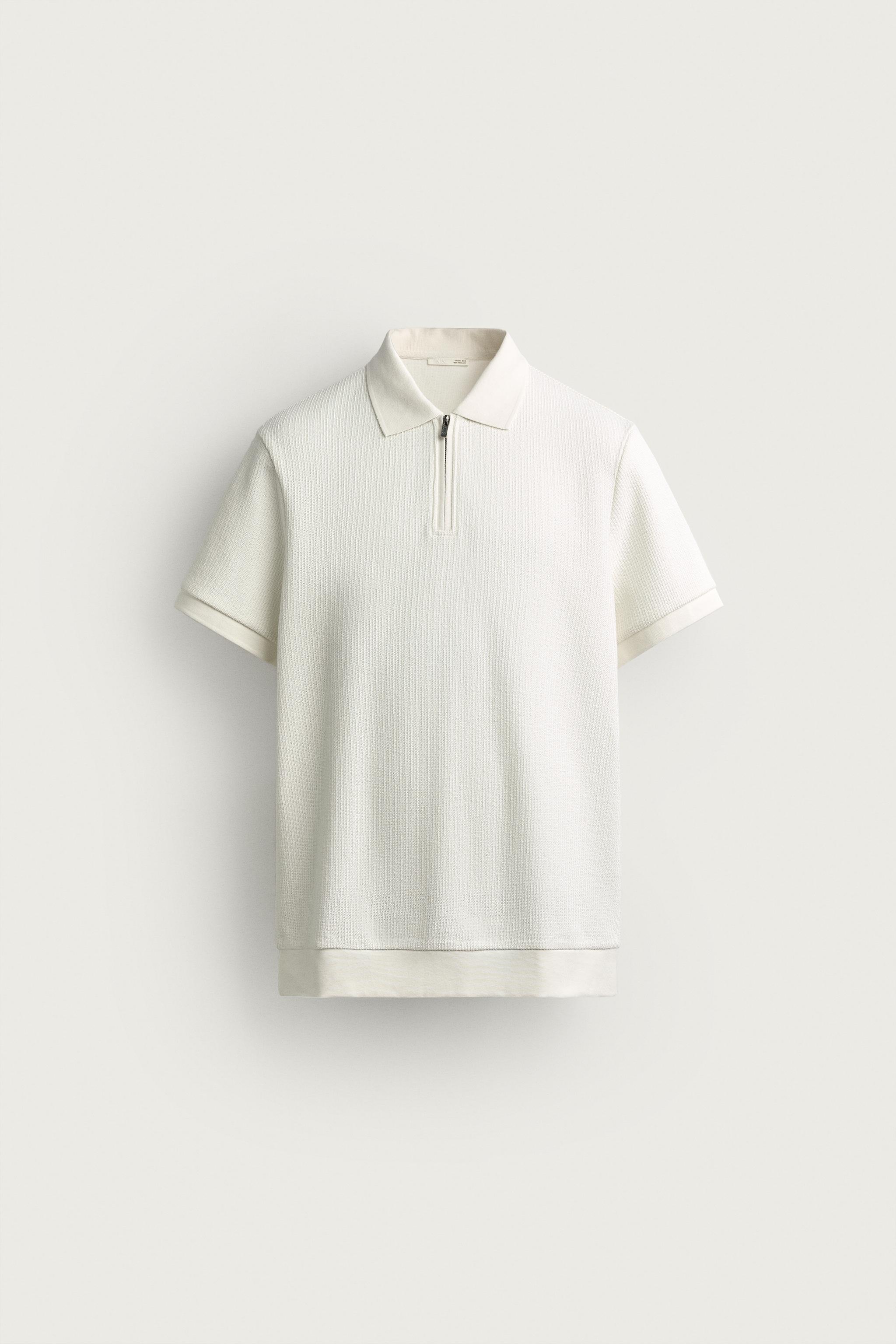 REGULAR FIT ZIP POLO SHIRT — Oyster-white