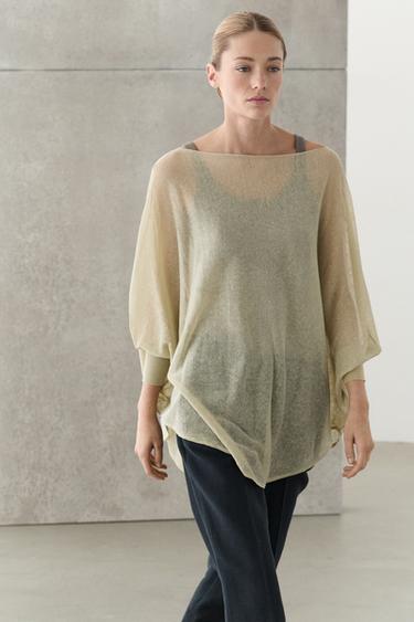 Jersey fluido tipo capa mezcla lino - Arena de Zara
