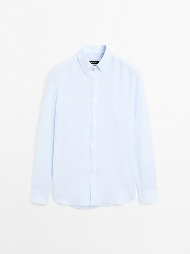 Camisa regular fit 100% lino - Celeste de Zara - Imagen 0