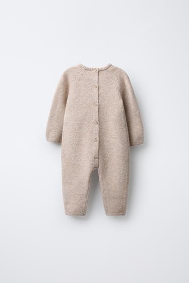 KNITTED JUMPSUIT WITH EMBROIDERED FLOWERS - Light beige by Zara - Image 1