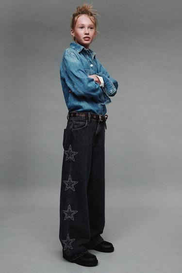 WIDE-LEG JEANS WITH RHINESTONE STARS - Blue by Zara