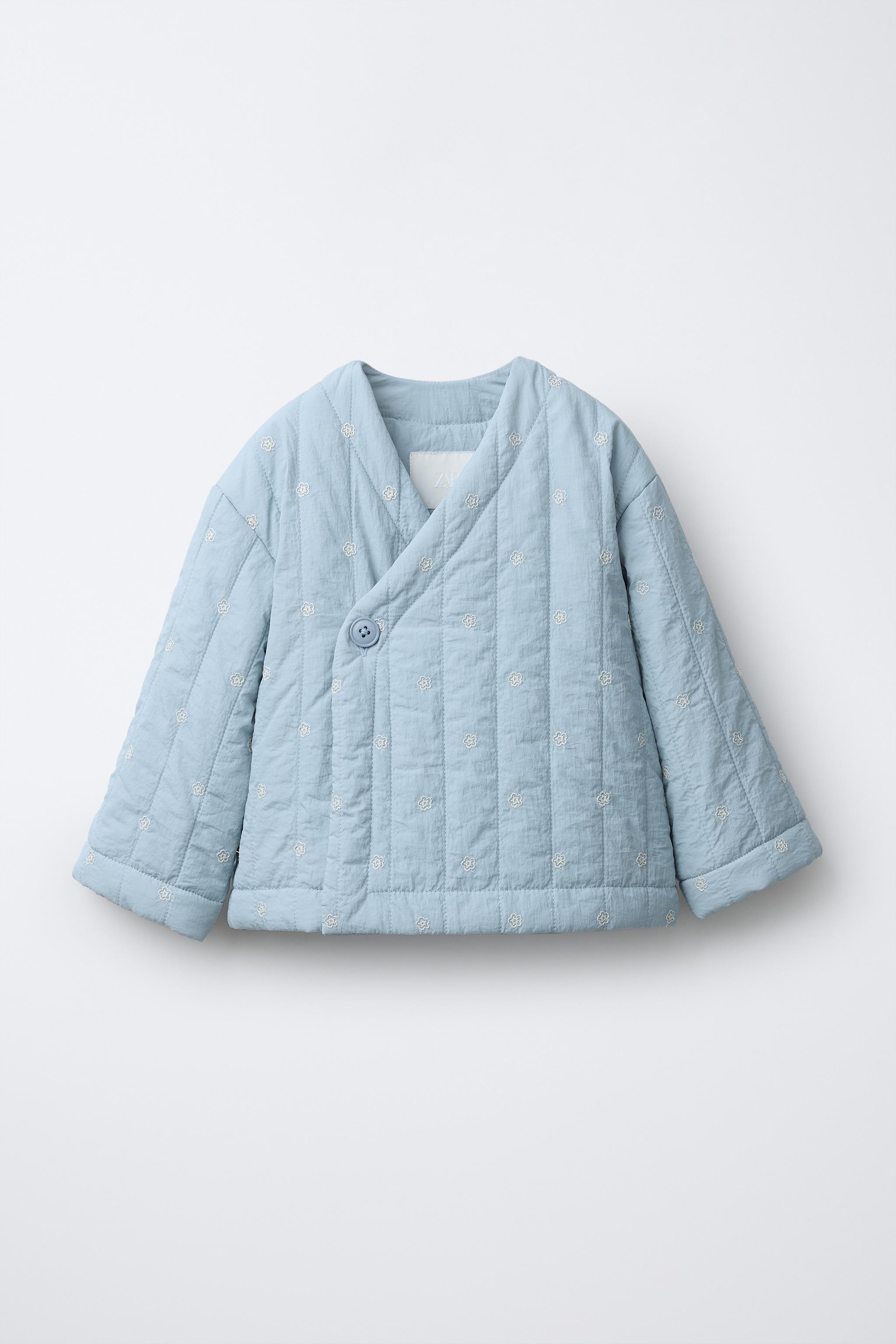 フラワー刺繍入りキルティングジャケット - ブルー | ZARA Japan / 日本