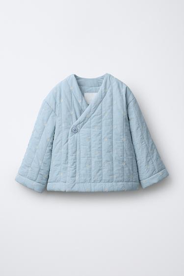 플라워 자수 퀼팅 재킷 - Zara 블루