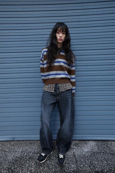 JEANS TRF BAGGY BARREL 미드라이즈 - Zara 네이비