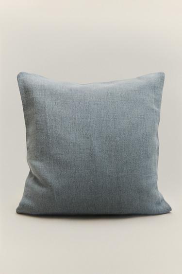 Zara JUTE AND COTTON THROW PILLOW COVER - Light blue