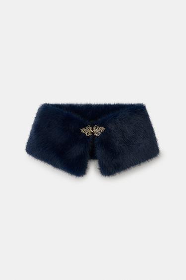 Zara FAUX FUR NECK WARMER - Blue