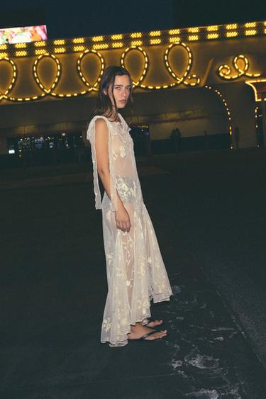 LIMITED EDITION GEORGETTE DRESS WITH FLORAL BEADED EMBROIDERY - Ecru by Zara