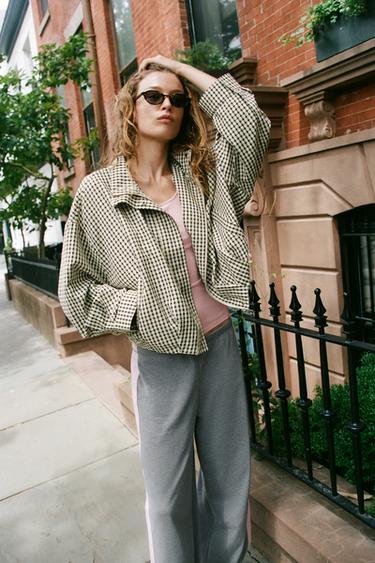 CHECK BOMBER JACKET - Black / Ecru by Zara