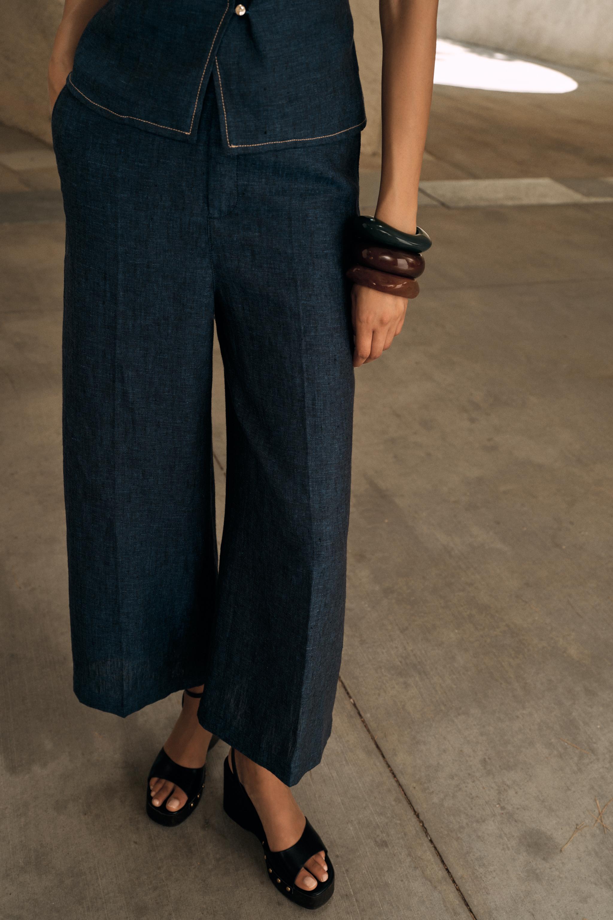 ☆ドイツ発*ZARA*新作*リネンキュロット/INDIGO☆ リネンキュロットパンツ - インディゴブルー | ZARA Japan / 日本