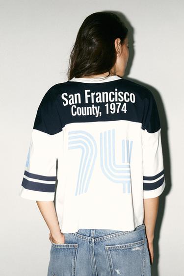 PRINTED ELBOW SLEEVE T-SHIRT - Blue/White by Zara