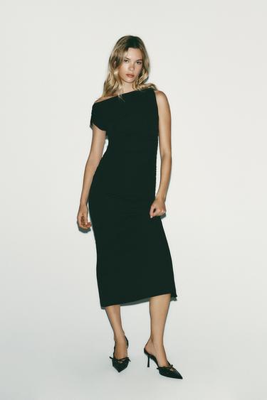 ASYMMETRIC MIDI DRESS - Black by Zara