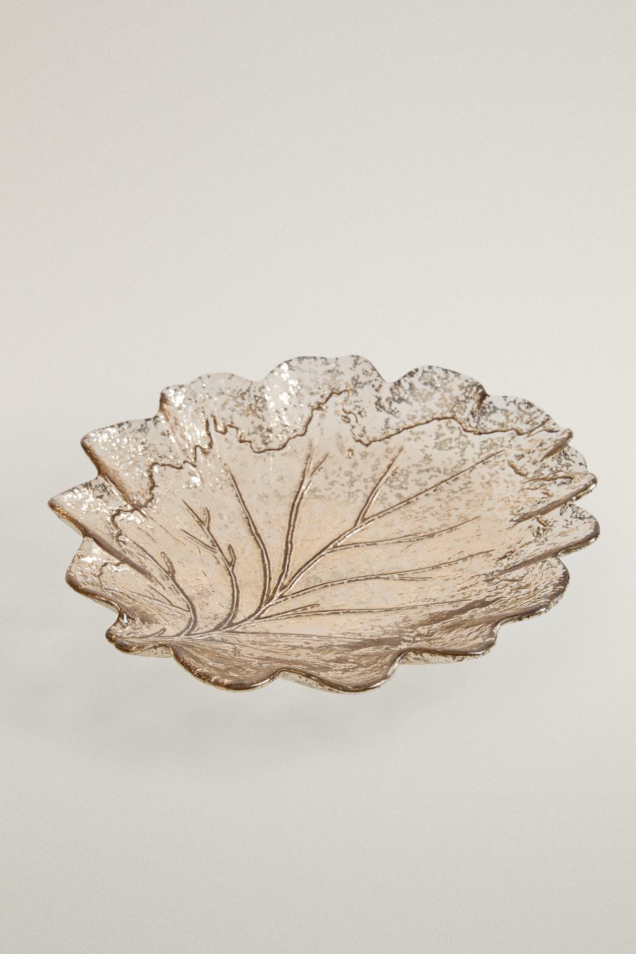 CHRISTMAS MERCURISED GLASS LEAF BOWL — Silver