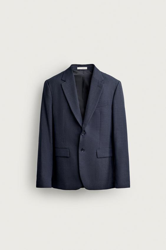 REGULAR FIT WOOL BLEND SUIT BLAZER - Navy blue by Zara - Image 0