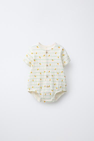 PINEAPPLE AND STRIPE PRINT ROMPER - Ecru by Zara
