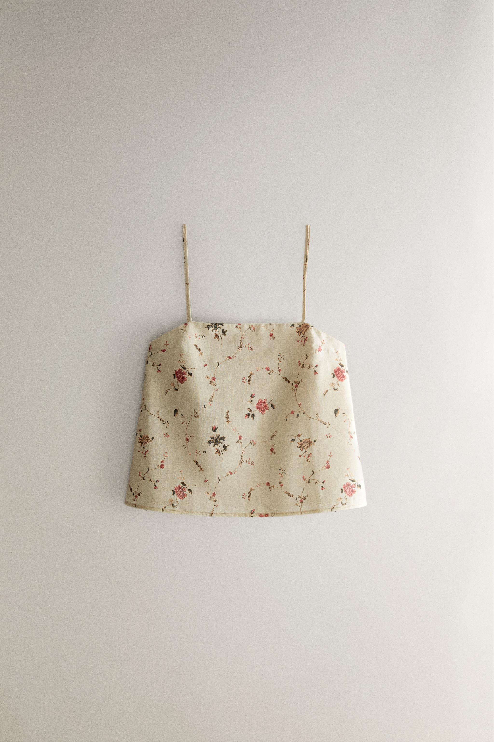 KATHARINE POLE FLORAL COTTON AND LINEN TOP - Ecru | ZARA United States