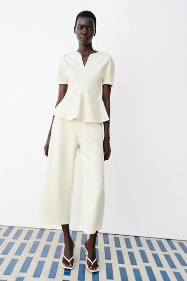 Zara PEPLUM TOP S BALON RUKAVIMA – mid-svijetlosmeđa