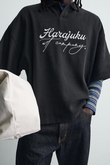 EMBROIDERED TEXTURED POLO SHIRT - Black by Zara - Image 5