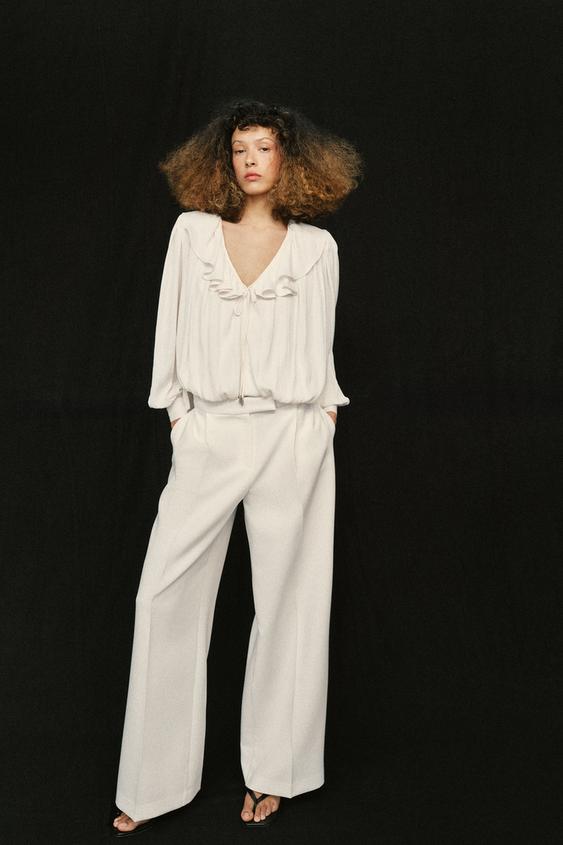 SATIN EFFECT BLOUSE WITH RUFFLES AND SHOULDER PADS from Zara - $49.90