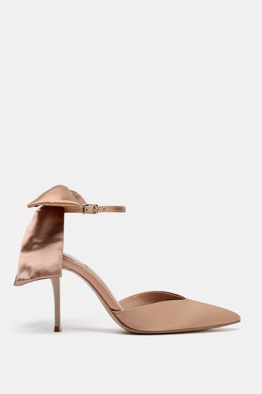SATIN-EFFECT BOW HEELS - Beige by Zara