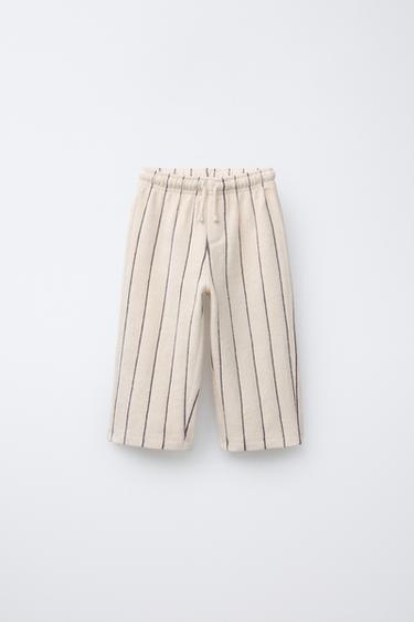 PANTALON SERVIETTE RAYÉ TISSÉ - Écru de Zara