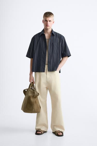 CAMISA BOXY FIT RAYAS - Marino de Zara - Imagen 0