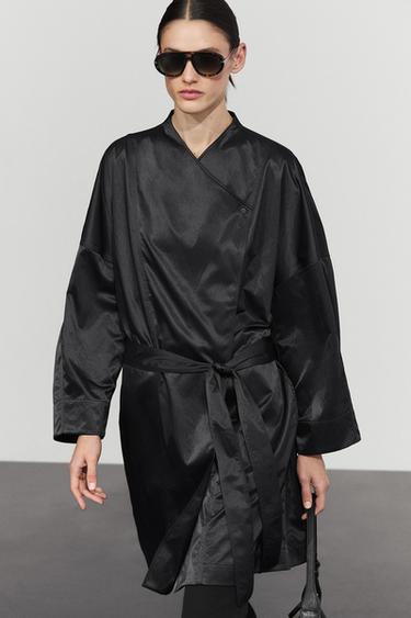 Fluid trench coat with tie-belt — Black 2