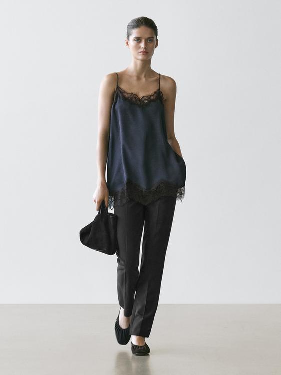 Camisole top with contrast lace detail