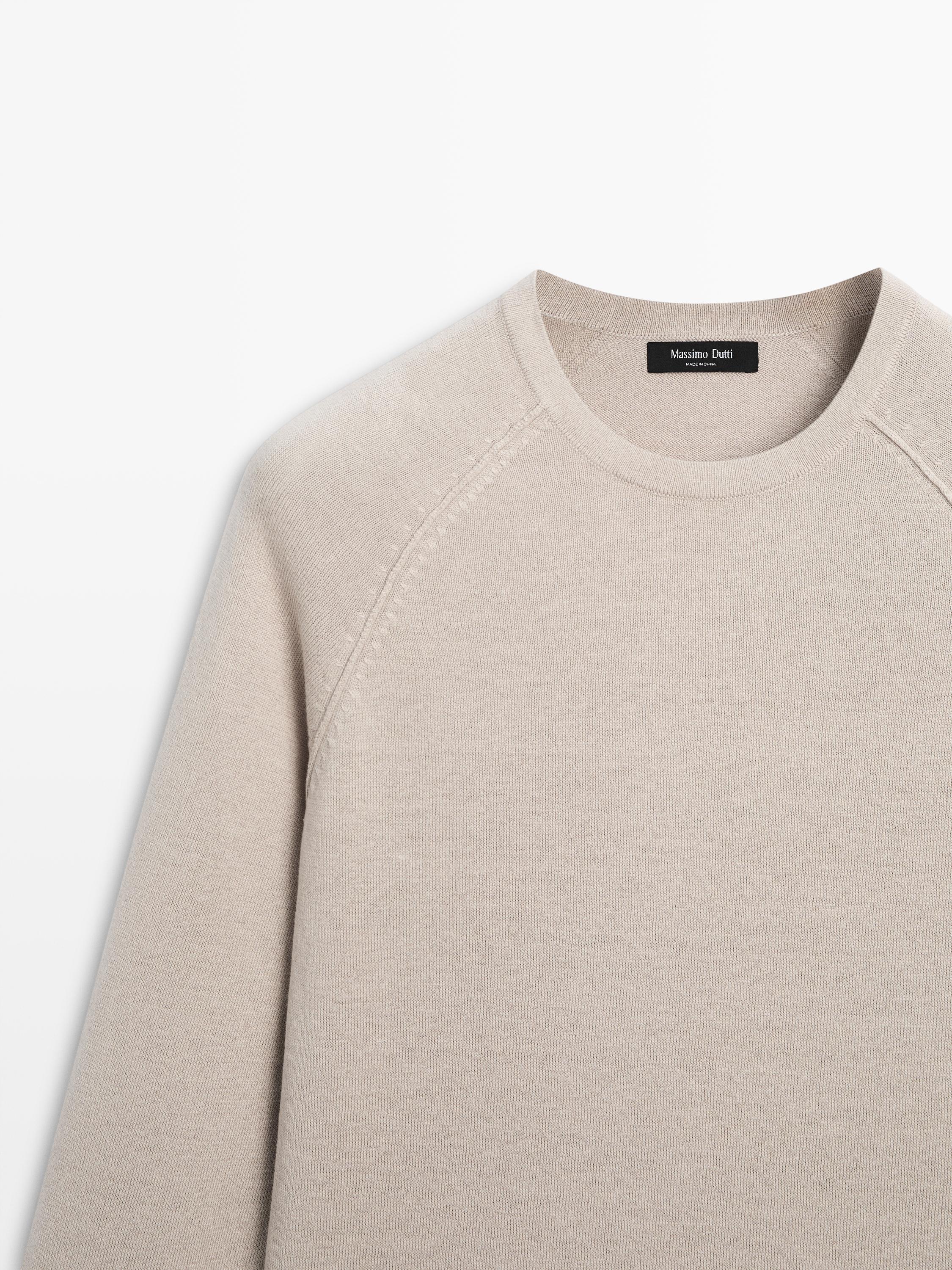 Linen blend knit crew neck sweater