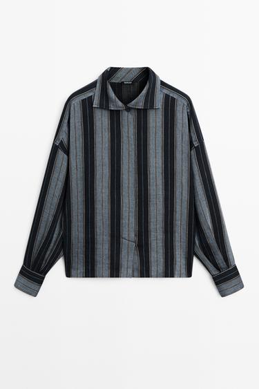 Camisa fluida rayas algodón lino - Azul de Zara